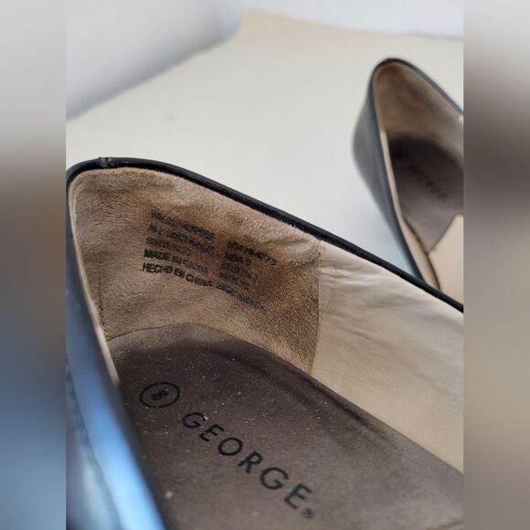 George Pumps Black Block Low Heel Almond Toe Office Modest Preppy Retro Office 8 - Picture 6 of 7